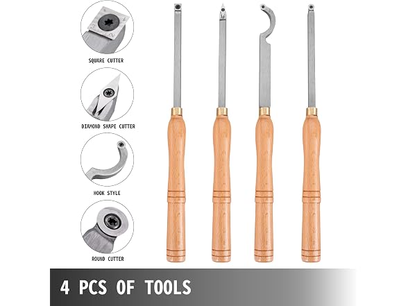 Wood Turning Tools for Lathe 4 PCS Set, Carbide