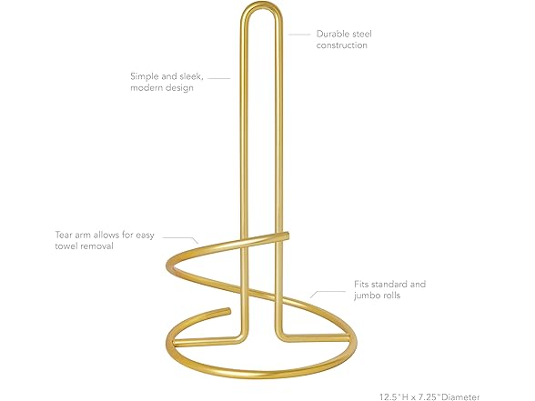 Spectrum Euro Gold Paper Towel Holder Countertop Kitchen Organizer 