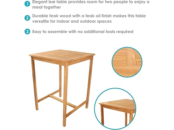 Sunnydaze 2-Person Solid Teak Wood Square Table