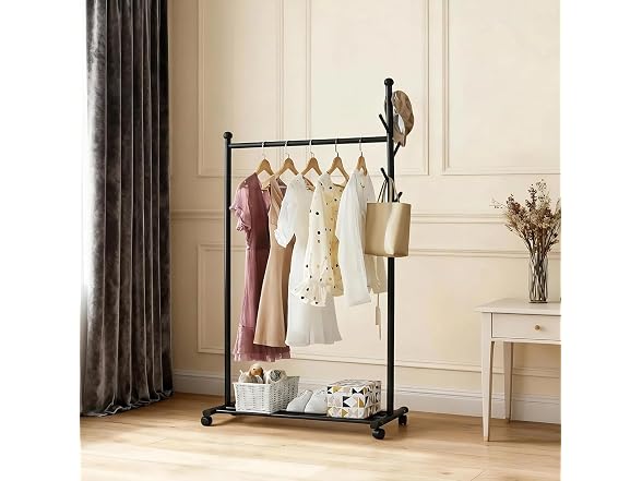 Heavy-Duty Portable Clothes Rack with Wheels Black