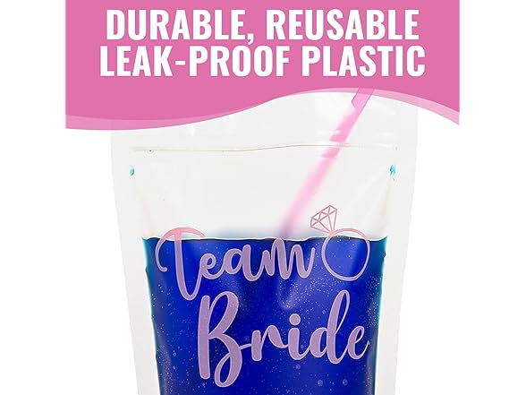 Bachelorette Party Collapsible Plastic Drink Pouches with Straws, 25 Piece