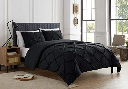 Sweet Home Collection SHC-PINTUCK-DUVET-BLK-K King Pintuck 3 Piece Duvet set Black