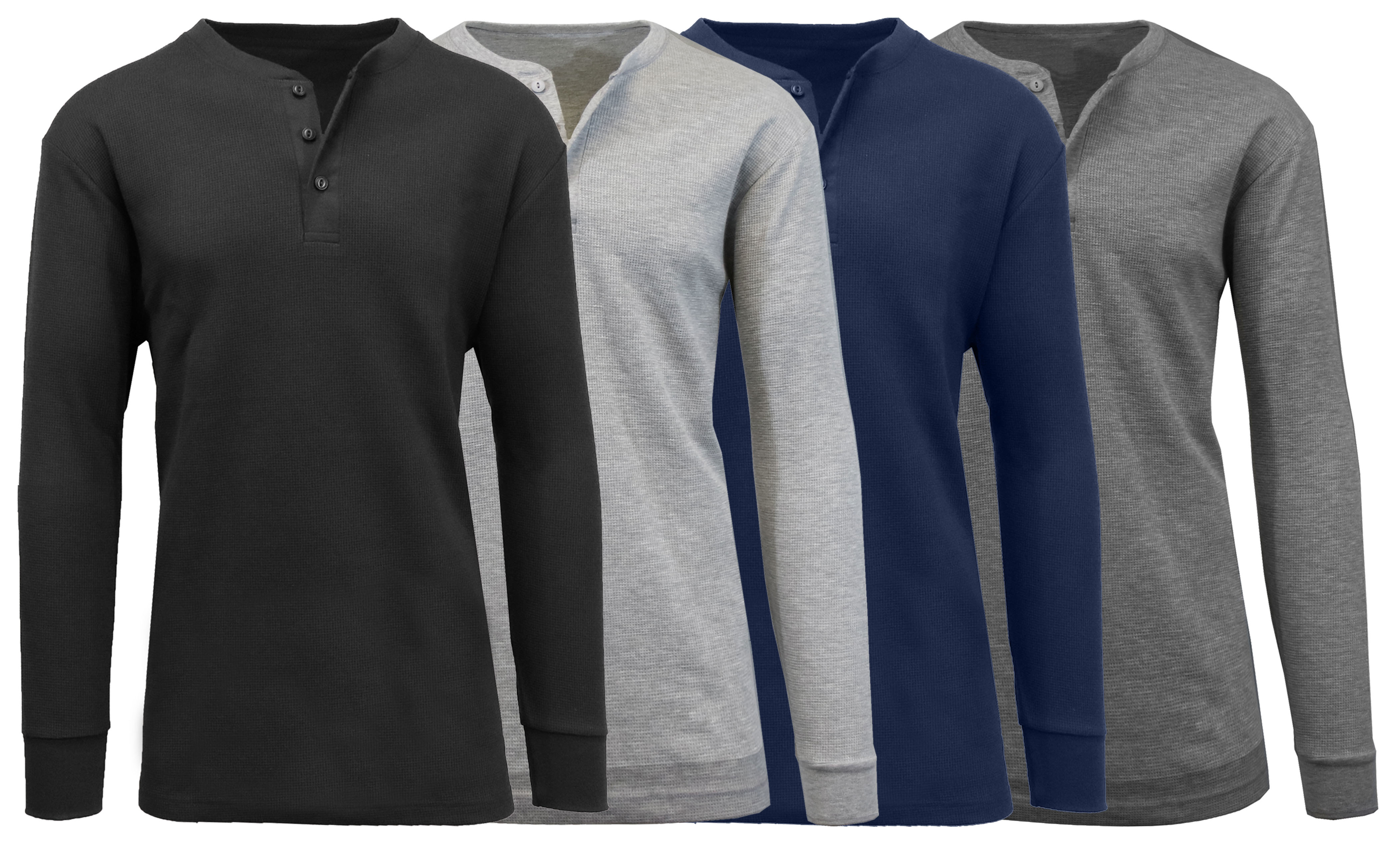 4Pk Mens Waffle-Knit Henley Thermal - Gallery 11