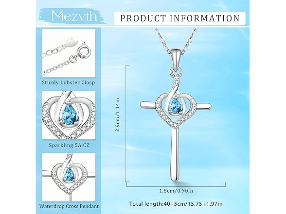 Sterling Silver Cross Birthstone Necklace