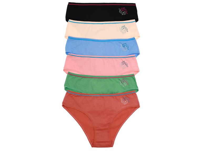 Angelina G6814_ASST_6_US Small (0-2) Angelina Cotton Bikini Panties with Rhinestone Detail (6-Pack) Assorted (6 Pack)
