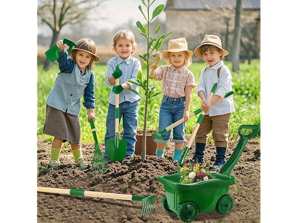 Duckura Kids Gardening Tools 11 Piece Set, Green