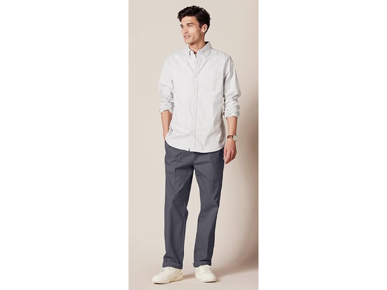 Amazon Essentials Men's Classic-Fit Wrinkle-Resistant Pleated Chino Pant (Available in Big & Tall), Charcoal, 42W x 32L
