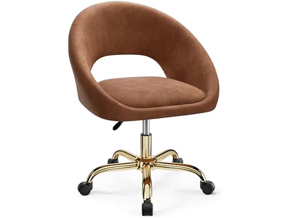 BestEra Vanity Chair with Wheels, Modern Makeup Vanity Chairs with Back Adjustable Height, Comfy Cute Home Office Desk Chairs for Bedroom, Living Room (Upgraded-Brown) (Open Box)