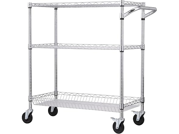 Kitchen Utility Cart, 3 Tiers, Wire Liner
