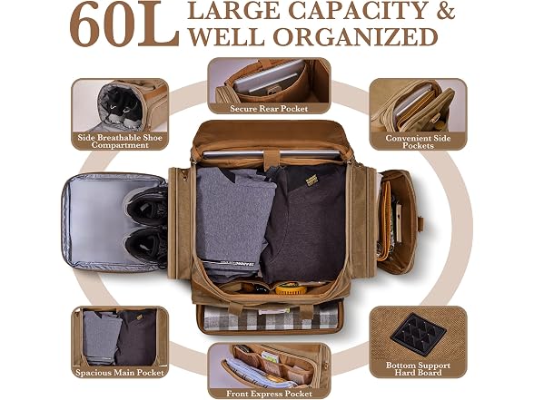 SHOWKOO Coffee 60L Duffle Bag