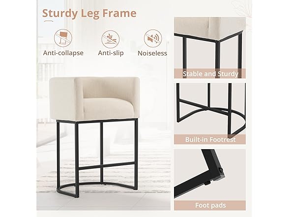 2 Linen Color Counter Height Bar Stools