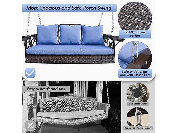 ZZW Wicker Porch Swing Heavy Duty