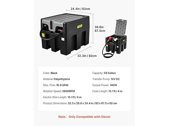 VEVOR Portable Diesel Tank, 58 Gallon
