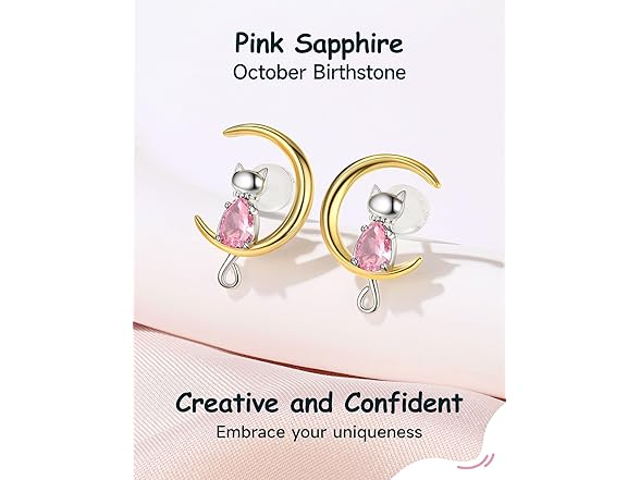 Birthstone Cat Moon Earrings
