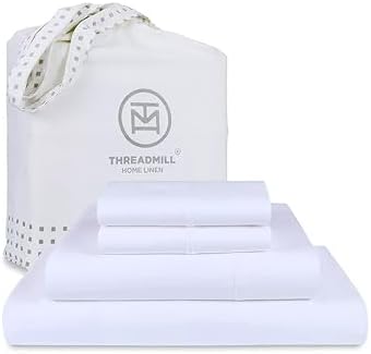Threadmill Luxury Supima Queen Sheet Set, 1200 Thread Count 100% Cotton Sheets for Queen Size Mattress, 4 Pc Bed Sheets Queen Size Set, 5-Star Hotel Quality White Queen Sheets Elasticized Deep Pocket