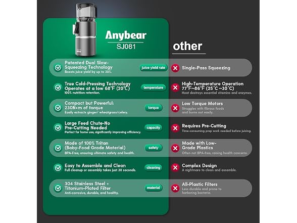 Anybear 350W Cold Press Juicer
