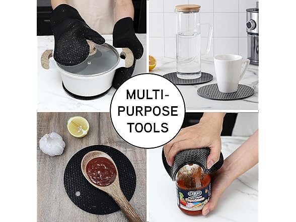 COOK WITH COLOR Silicone Oven Mitts- Black, Mitt Set