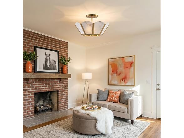 Gold Semi Flush Mount Chandelier Light for Kitchen, 15"