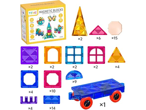 TEMI 80 Piece Set Cartoon Graphic Magnetic Blocks