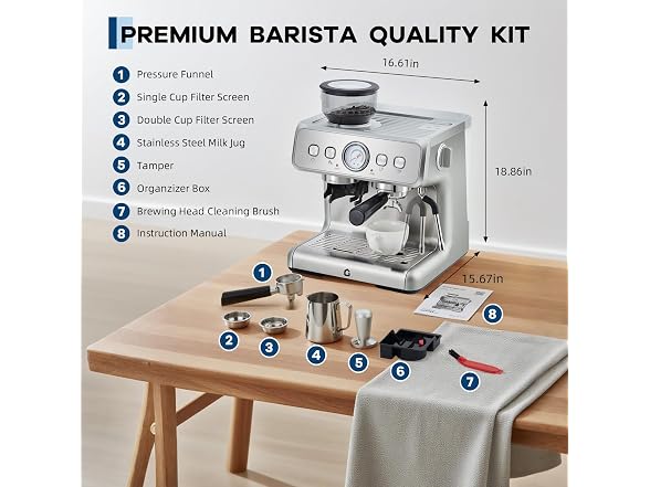 MOVECOM 20 Bar Espresso Machine with Built-in Grinder 