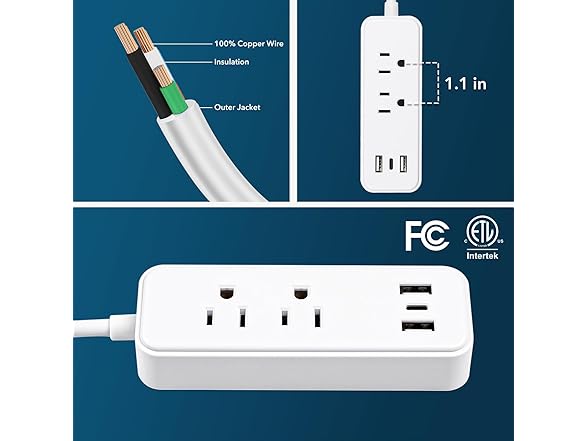 Clear Power B09VXBH7JF Clear Power 2-Outlet Power Str