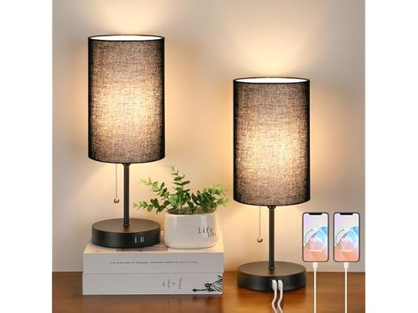 Set of 2 Table Lamps with 2 USB Ports