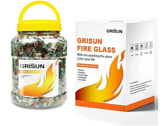 Grisun Fire Glass Mixed Color for Fire Pit, 1/2 Inch 10lbs