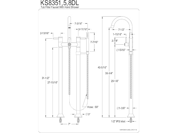 Kingston KS8358DL Freestanding Tub Faucet, Br Nickel