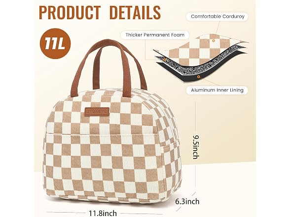 11L Insulated Lunch Bag for Women