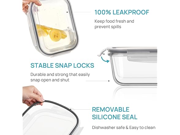 Vtopmart Grey 2 Pack 76.4oz Glass Containers W/ Lids