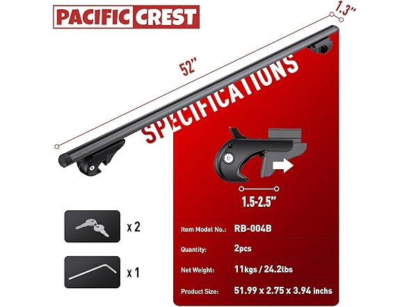 Roof Rack Cross Bars - Heavy Duty 52" Universal