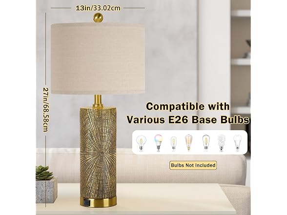 TOBUSA 27"Gold Vintage Table Lamps Set 2