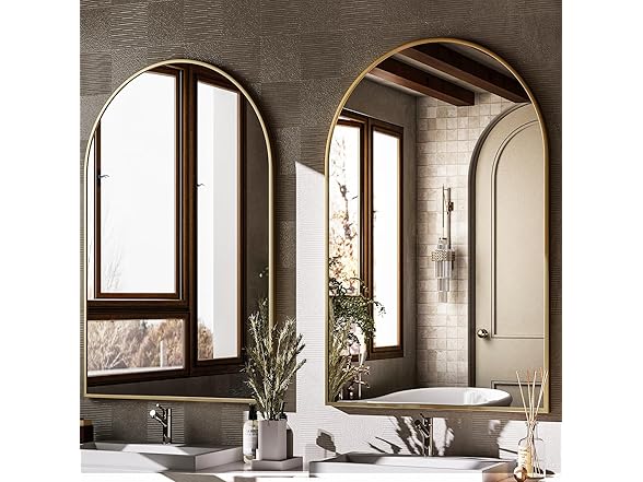 HARRITPURE Arched Gold Wall Mirror 24"x36"