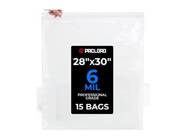 28" x 30" Extra Large Reclosable Plastic Zip Bags, 15 Count