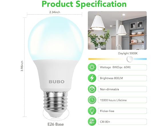 BUBO A19 LED Light Bulbs, 24 Pack