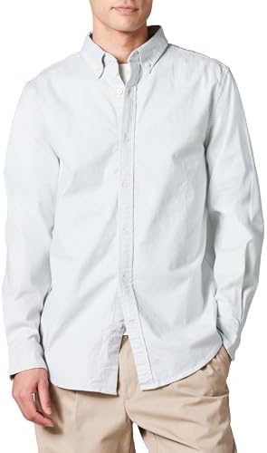 Amazon Essentials Men's Oxford Shirt, Slim-Fit Stretch, Long-Sleeve, Button Up, Light Grey, Medium