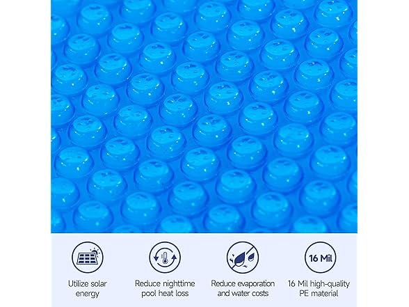 Pool Solar Cover, 12 x 24 ft Durable 16 mil Pool Covers for Inground & Above Ground Pools, Solar Pool Heater, Rectangle Solar Blanket with Bubbles, Blue (Open Box)
