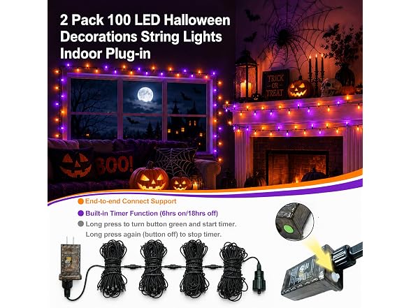 Forlivese 2 Pack 100 LED Halloween Lights