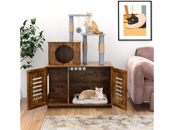 Cat Tree with Litter Box Enclosure