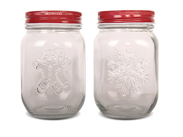 Art+Cook 2 Pack Embossed Holiday Mason Jars