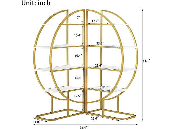 4-Tier L Shaped Bookshelf, Modern Half Moon