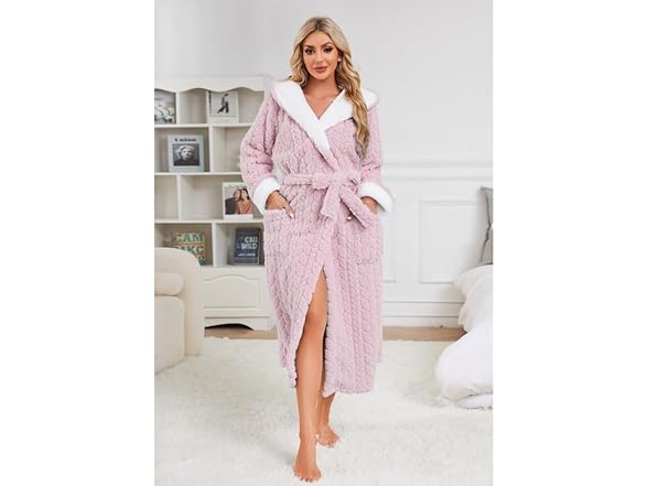 LYCY Womens Plush Hooded Robe