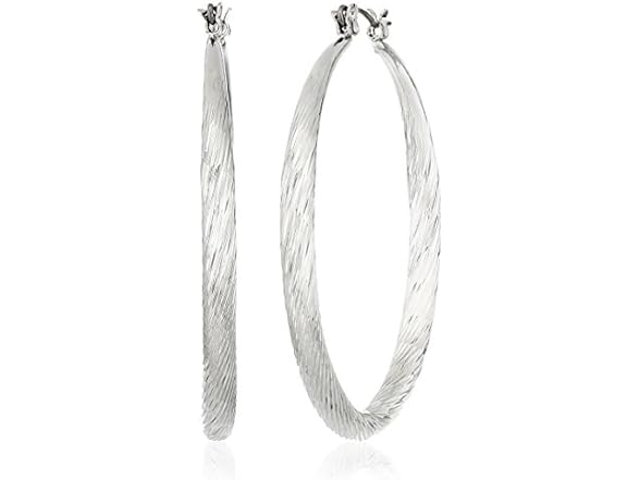 GUESS "Basic" Silver Textured Hoop Earrings