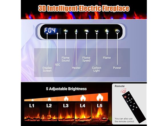 Smart Electric Fireplace 50in Black