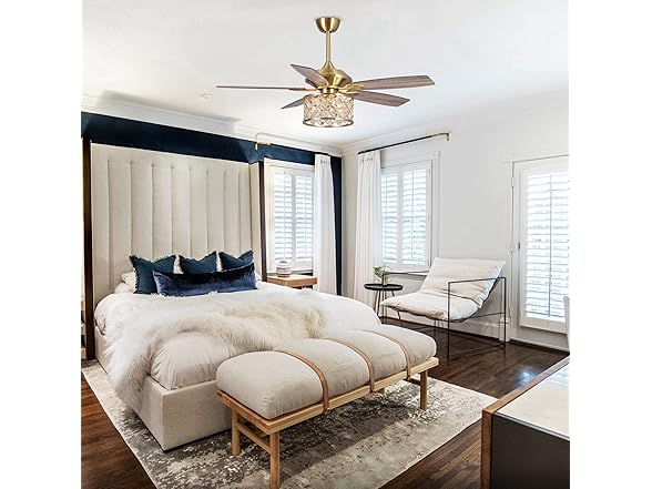 Parrot Uncle F6338MSQ-PU 52" Gold Crystal Ceiling Fan