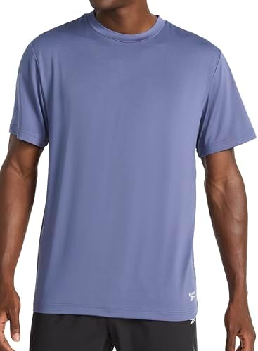 Reebok Men’s Sonic Bolt Short Sleeve Crewneck T-Shirt, Standard Fit, Lightweight Cool Touch Jersey Fabric, Nightshadow Blue, Small
