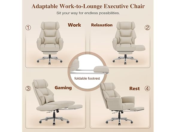 Ergonomic Criss Cross Office Chair with Footrest, Ivory