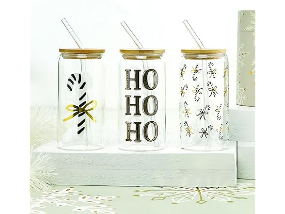 Santa Barabara Design Studio Gold-Foil Embellished Holiday Cold Brew Glass 