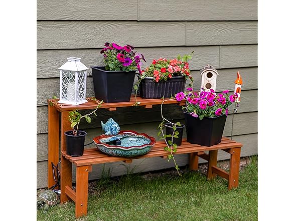 Sunnydaze 2-Tier Meranti Outdoor Wood Plant Stand, 24"