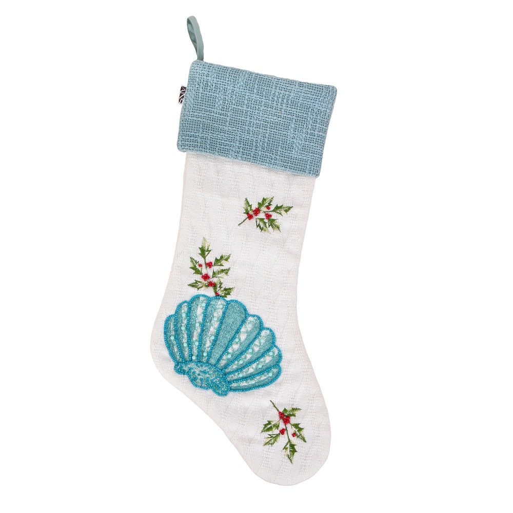 National Tree Company 20"L x 11"W Shell Embroidered Stocking - Gallery 2